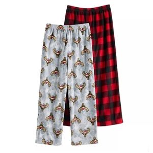 Cuddle‎ Duds 2 Pack Sleep Lounge Pajama Bottoms Reindeer Plaid Sz 8 Med Boys